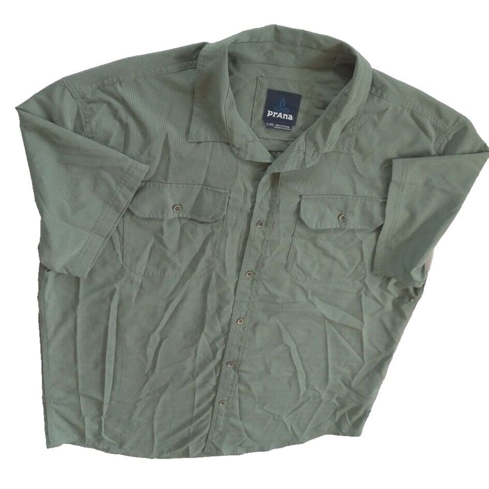 Prana Men's XL Tactical Outdoor Performance Button Up Shirt Vent Military Green